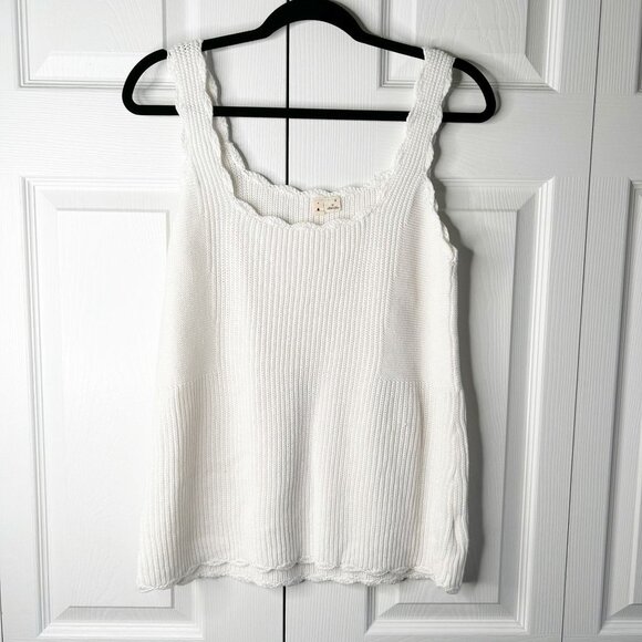 Anthropologie Moth Newport White Scalloped Knit Tank Top Women's Size Medium M - Picture 2 of 6